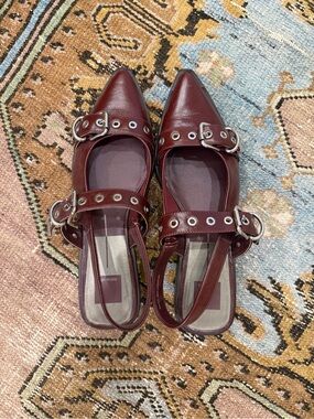 Dolce Vita Burgundy Pointed Slingback Flats with Buckle Straps